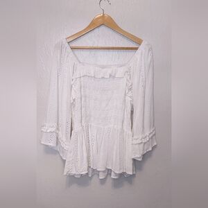 Whimsy Boho Romantic Gypsy Renaissance Flowy White 4X Blouse